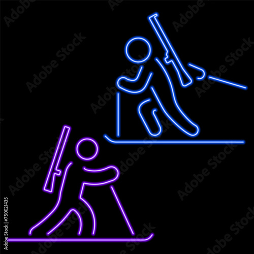 biathlon group of neon icons, vector illustration on black background.
