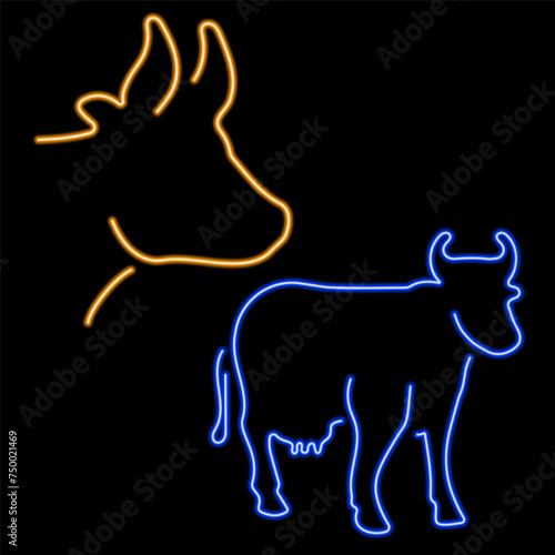 cow group of neon icons  vector illustration on black background.