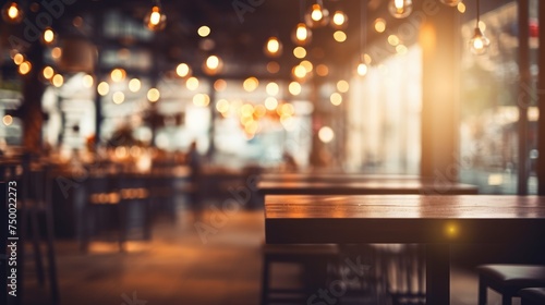 Blurred background of the restaurant with bokeh lights