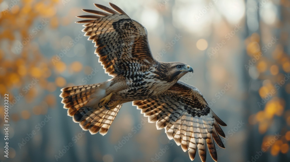 Obraz premium Hawk flying over mountain range during golden hour. Majestic bird. Hunter. Wildlife. Eagle. Falcon.