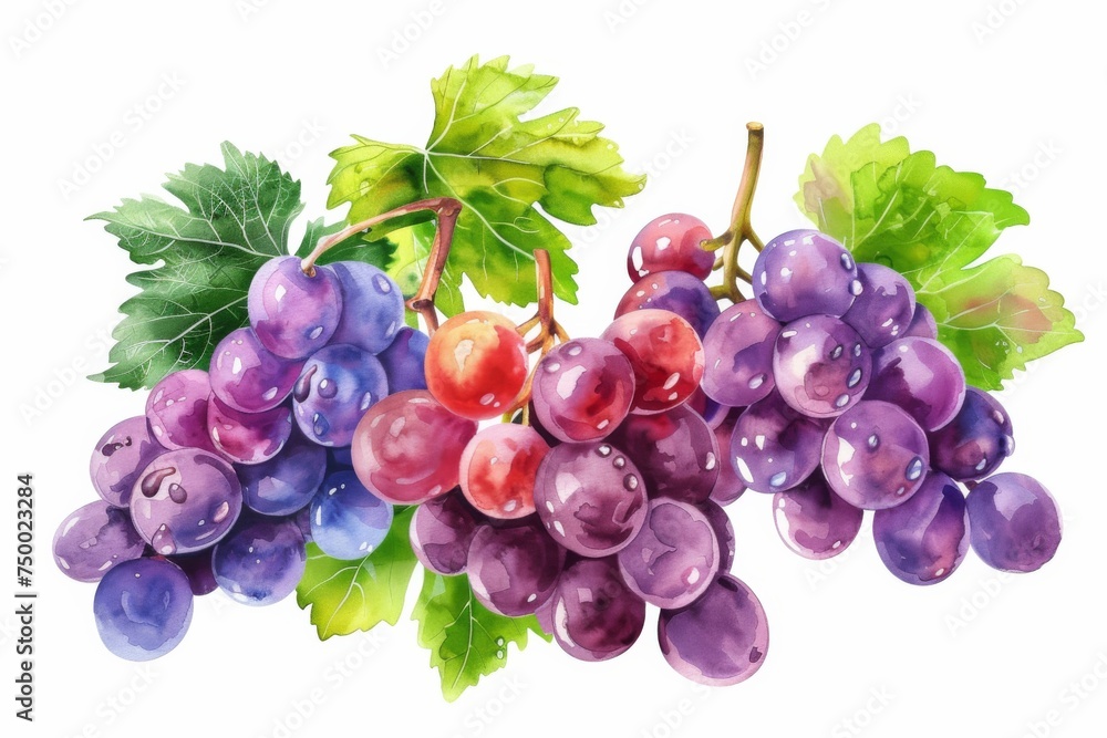 Fototapeta premium watercolor grape beautiful fruit with leaves,white background