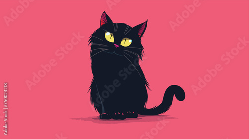 Cartoon Black Cat Touchy Emotion Pink Background