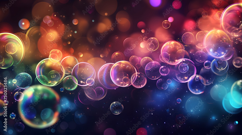 colorful bubble background with dark background and blur effect