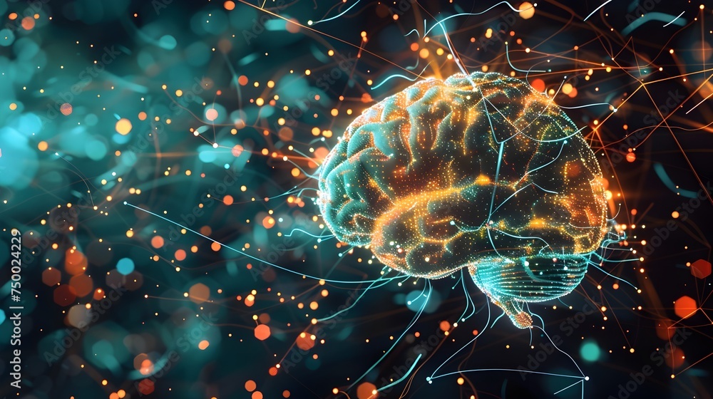 Abstract Hyper-Realistic Anatomical Brain with Glowing Lights Abstract Hyper-Realistic Anatomical Brain with Glowing Lights
