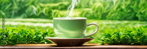 cup of tea on a tea plantation. Selective focus.