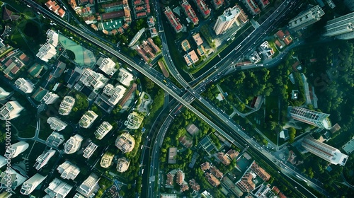 Aerial view of a City and Highway with Dynamic Spatial Relationships photo