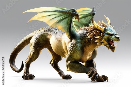a high quality stock photograph of a single chimera fantasy character isolated on a white background