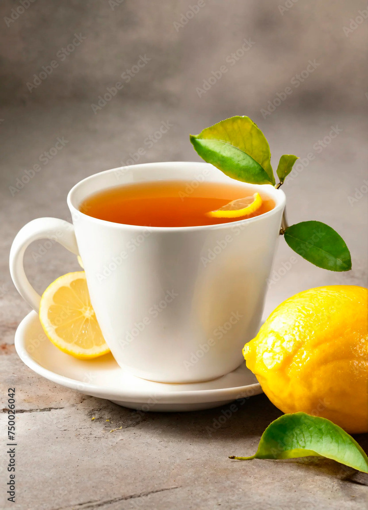 cup of tea and lemon on the table. Selective focus. cup of tea and lemon on the table. Selective focus.