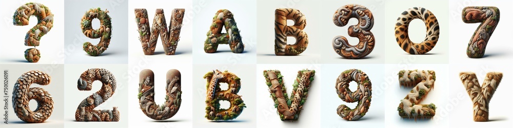 Animal lettering 3D. AI generated illustration Animal lettering 3D. AI generated illustration