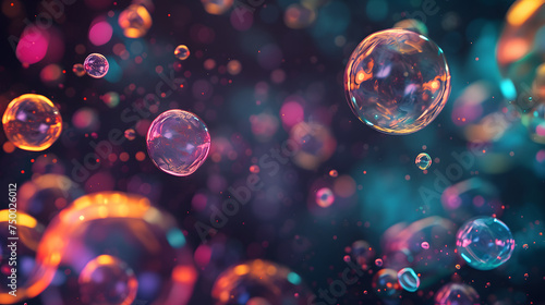 colorful bubble background with dark background and blur effect