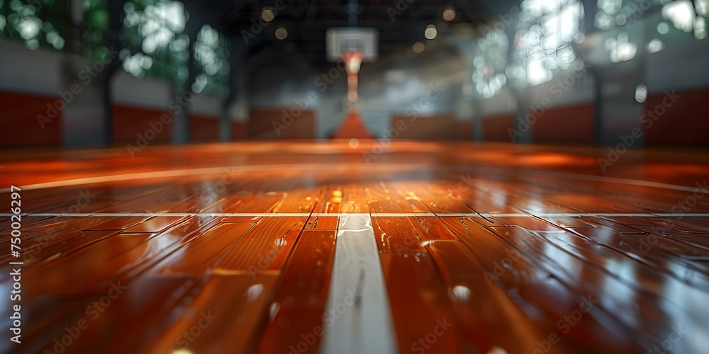 Birds eye view of the glossy maple hardwood basketball court court