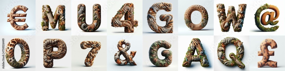 Animal lettering 3D. AI generated illustration Animal lettering 3D. AI generated illustration