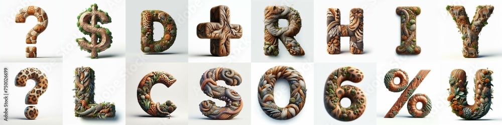 Fototapeta premium Animal lettering 3D. AI generated illustration