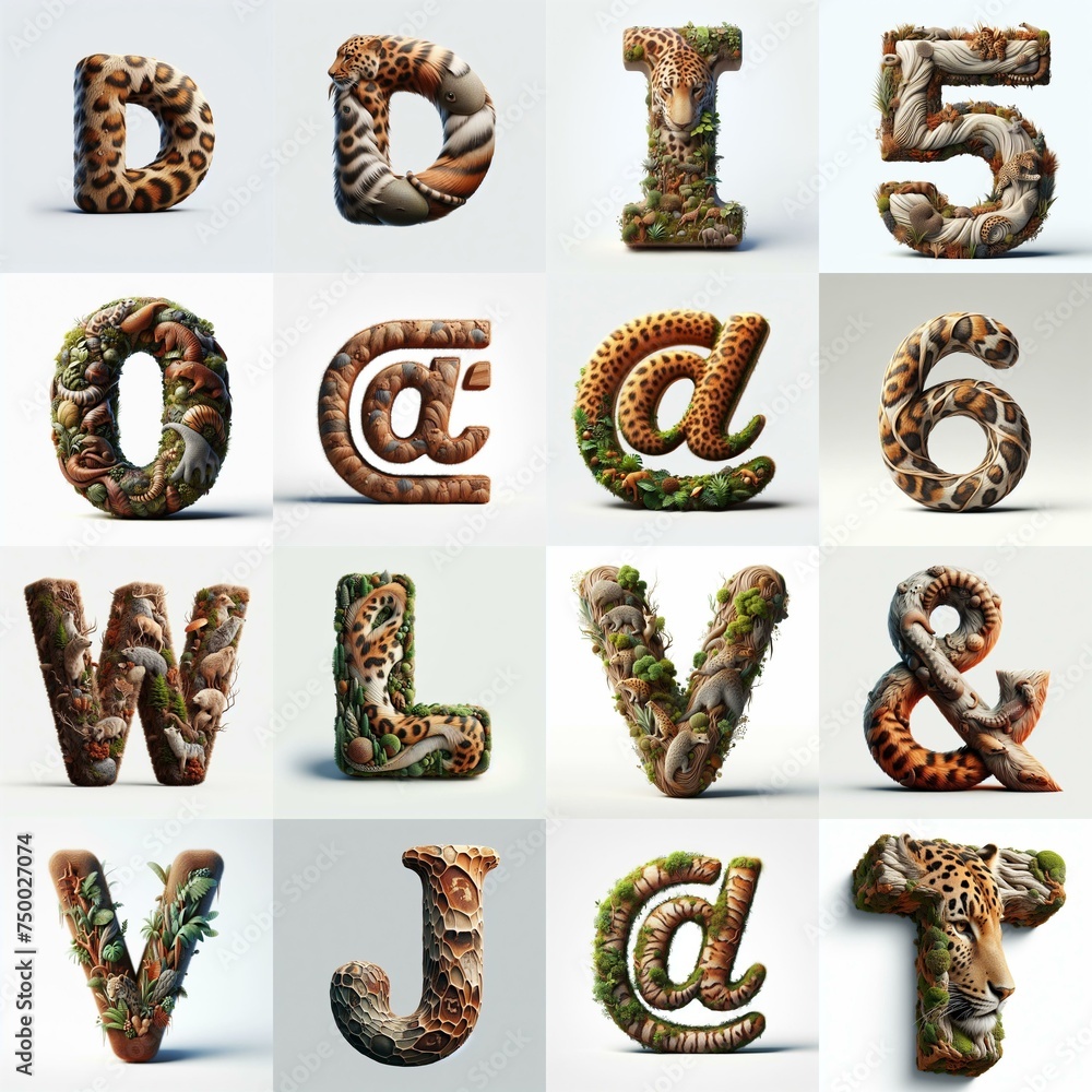 Naklejka premium Animal lettering 3D. AI generated illustration