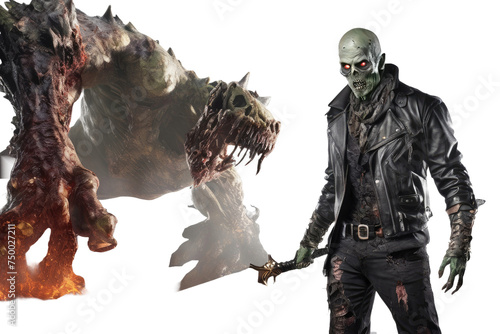 a high quality stock photograph of a single zombie fantasy character full body isolated on a white background