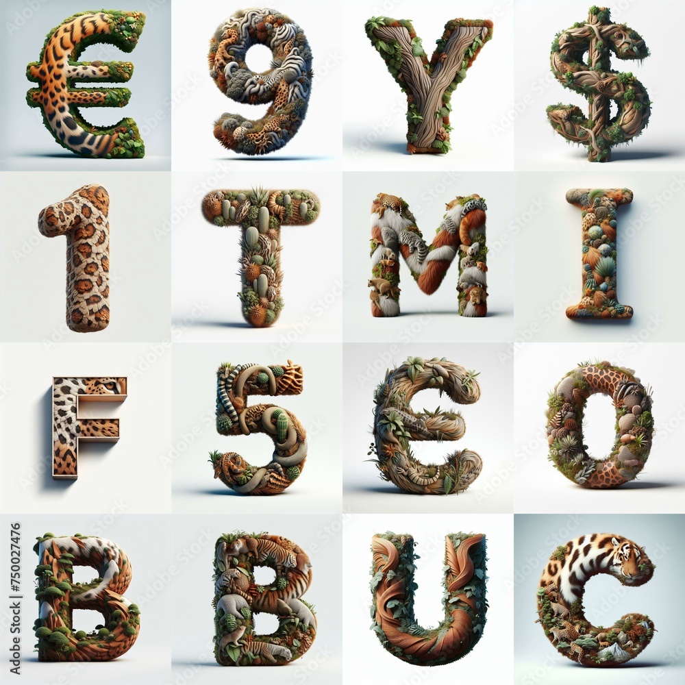 Naklejka premium Animal lettering 3D. AI generated illustration
