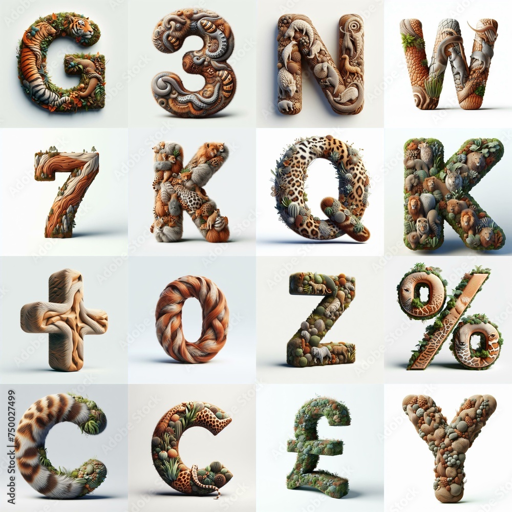 Naklejka premium Animal lettering 3D. AI generated illustration