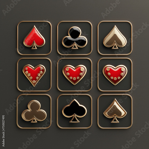 Set of Luxury Casino poker icon over black background, Illustration