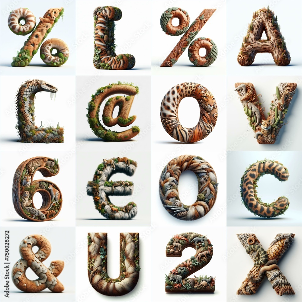 Animal lettering 3D. AI generated illustration