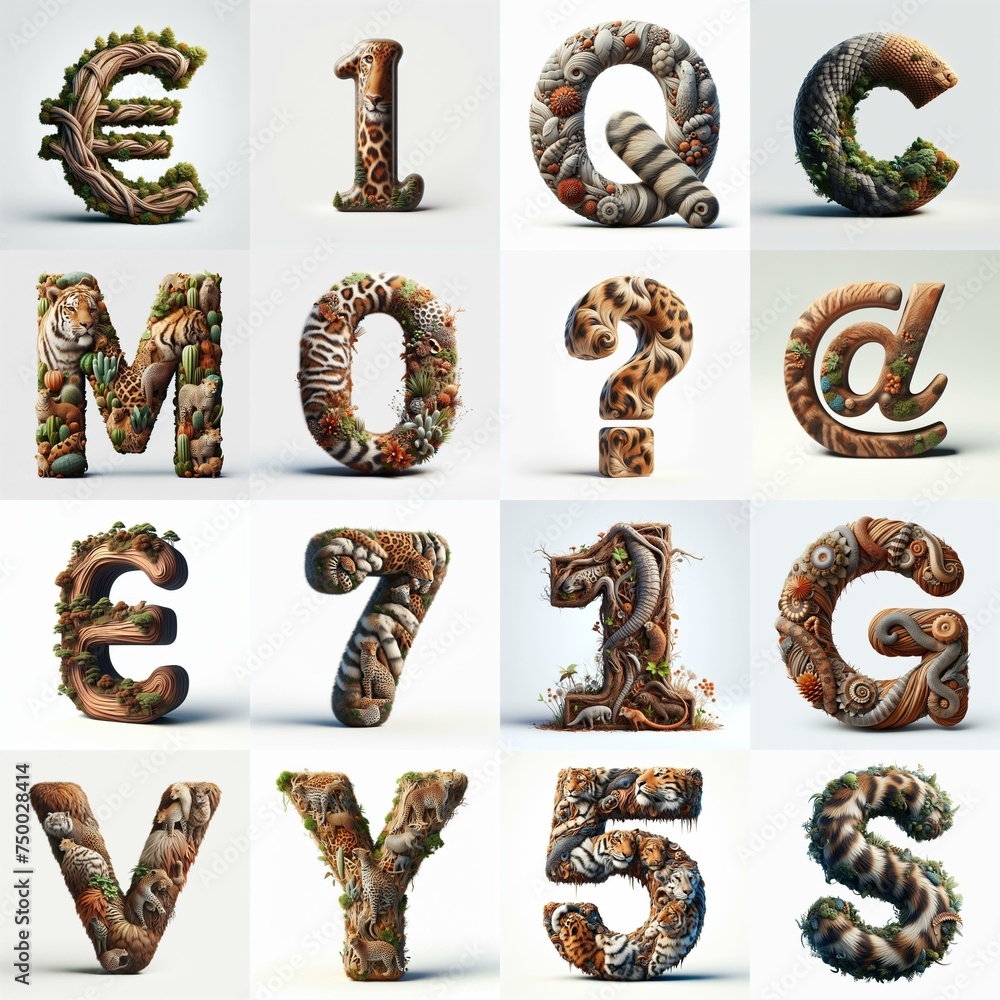 Naklejka premium Animal lettering 3D. AI generated illustration