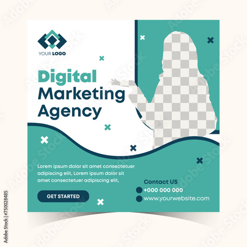 Creative digital marketing social media post and web banner design for corporate business agency.
Modern marketing banner template with a place for the photo. Usable for social media, and website (ID: 750028485)