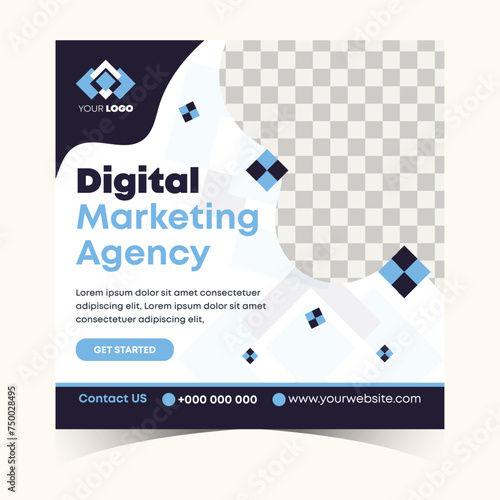 Creative digital marketing social media post and web banner design for corporate business agency.
Modern marketing banner template with a place for the photo. Usable for social media, and website (ID: 750028495)