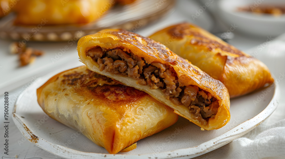 Homemade beef chimichangas on plate Homemade beef chimichangas on plate