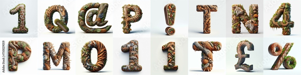 Animal lettering 3D. AI generated illustration