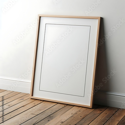 empty frame on the wall, empty wooden poster frame against brick wall 