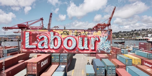 Labour Day Celebration, Text Adorned on Shipping Container, Honoring Workers Contributions