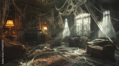 Drape your living space in cobwebs, giving it an abandoned, haunted mansion vibe that transports guests to a supernatural dimension for an unforgettable Halloween night.