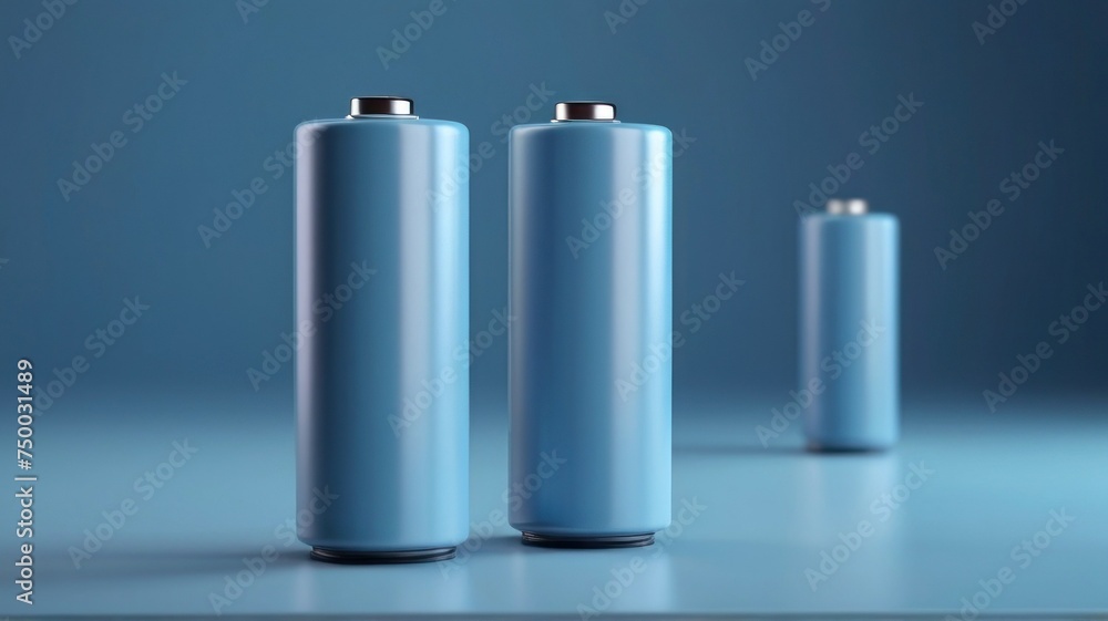 Battery simple 3d render illustration on blue pastel background in light studio Battery simple 3d render illustration on blue pastel background in light studio