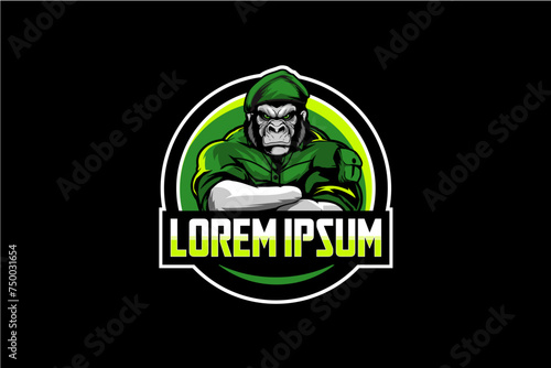 Army Gorilla Cartoon character vector Mascot Military logo template