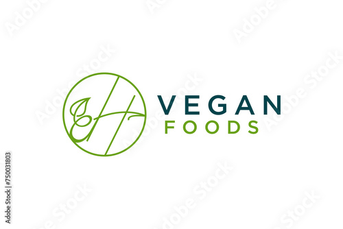 Logo design initial letter H for healthy and green vegetarian food products from organic fruit and vegetable sources, for diet and health program menus.