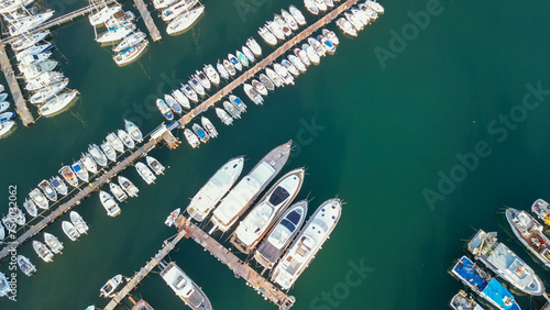 Sanremo, Italy. Aerial view of city port and skyline