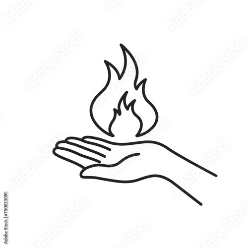 thin line hand holding fire like symbol of healing