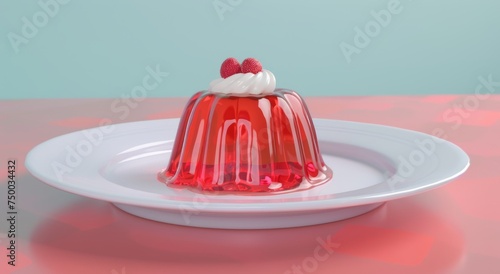 A red jelly dessert with whipped cream photo