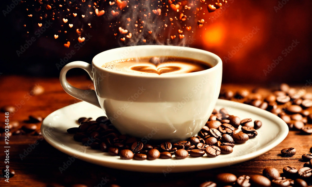 cup of coffee with a heart on the table. Selective focus. cup of coffee with a heart on the table. Selective focus.
