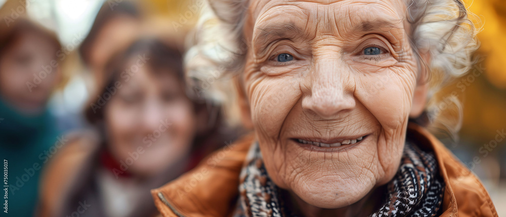 Radiant Senior Lady with a Joyous Expression at an Outdoor Event