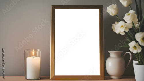 frames background for pictures with a candle and flower on a table