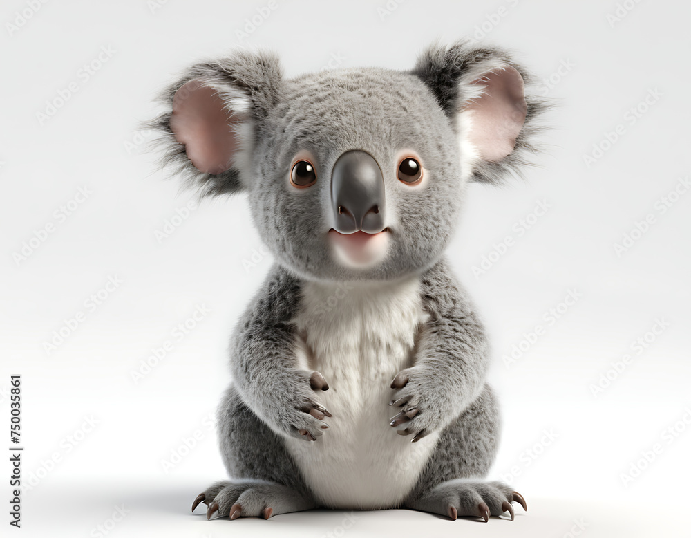 Fototapeta premium koala on white background, koala on white background, koala in a white background, a 3d render of a cute koala against a white background