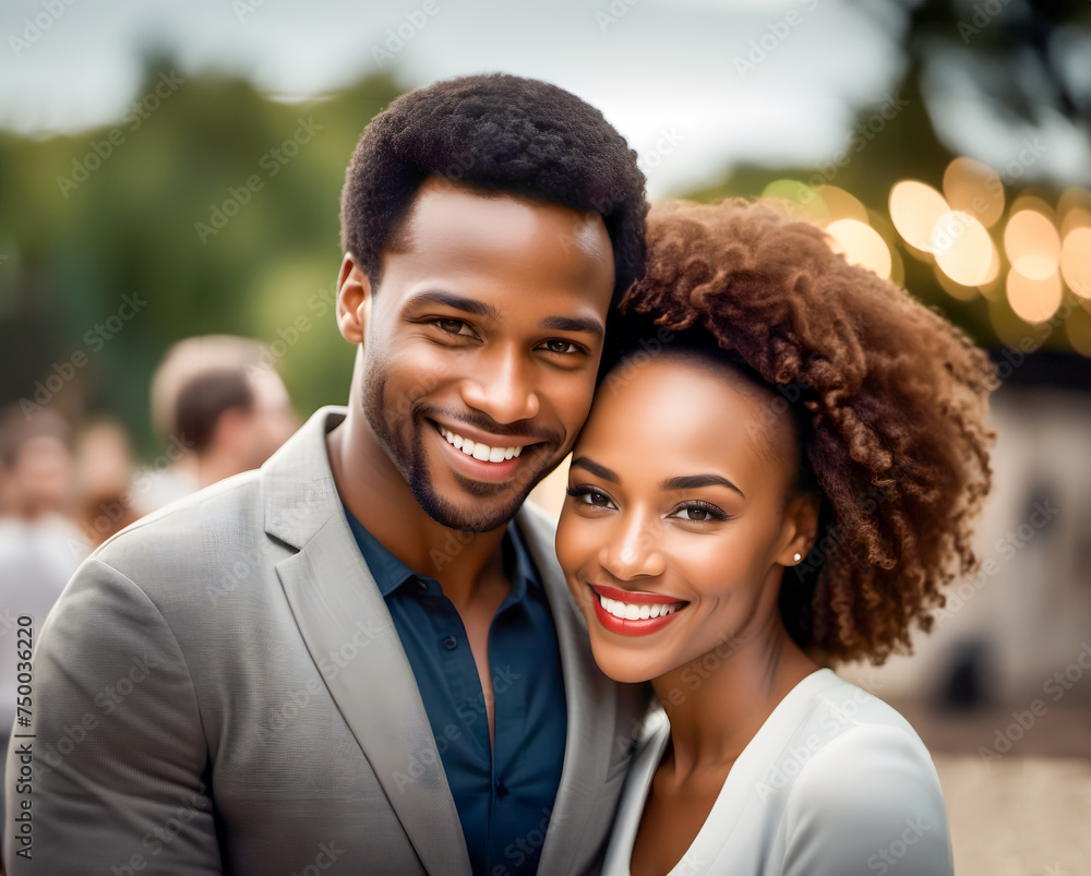 Portrait of young black african american couple cheek to cheek. A beautiful pair.