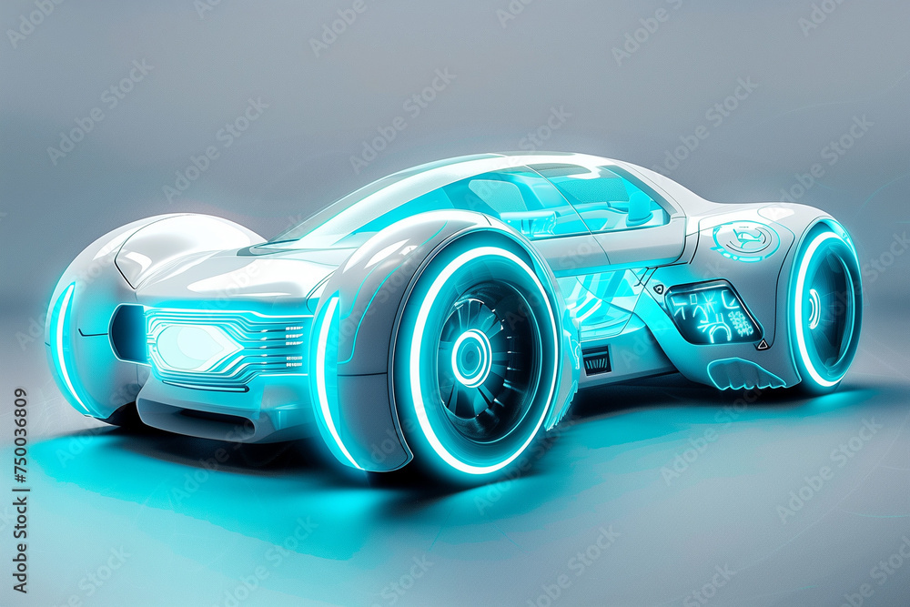 Futuristic concept car with neon lights