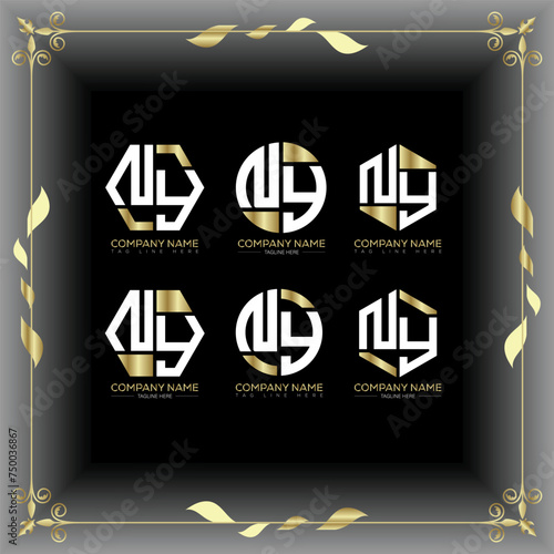 NY letter luxury logo set design.NY monogram polygonal and circle shape vector. NY luxury design.
