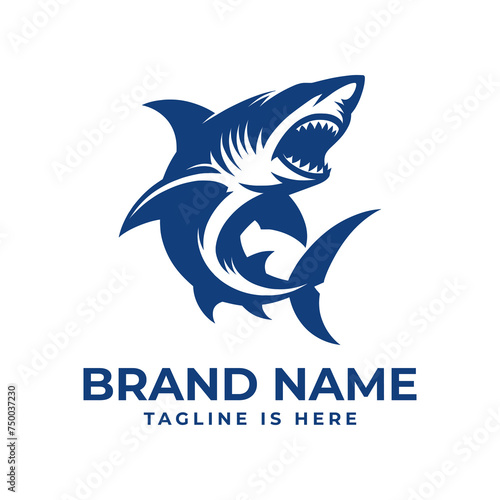 Shark Logo, this logo can be used in the water sports industry, such as surfing, diving or windsurfing, to represent strength, assertiveness and toughness