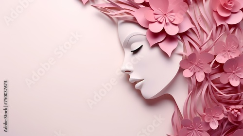 Illustration of face and flowers style paper © Sumera