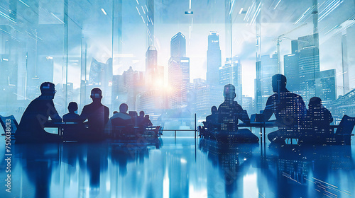 The Urban Businessman: A Double Exposure of Man, Office, and City, Symbolizing the Fusion of Work and Urban Environment