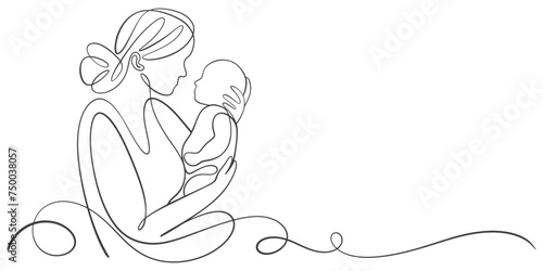Mother and baby line art vector illustration, mothers day celebration background	