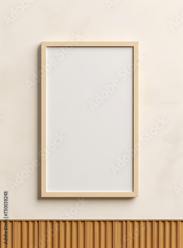 Empty poster mockup with vertical wooden frame