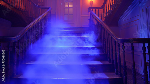 Transform your staircase into a ghostly walkway, using floating apparitions and dim lighting to create an ethereal passage for guests entering your haunted Halloween domain.